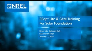 REopt Lite and SAM Training for the Solar Foundation