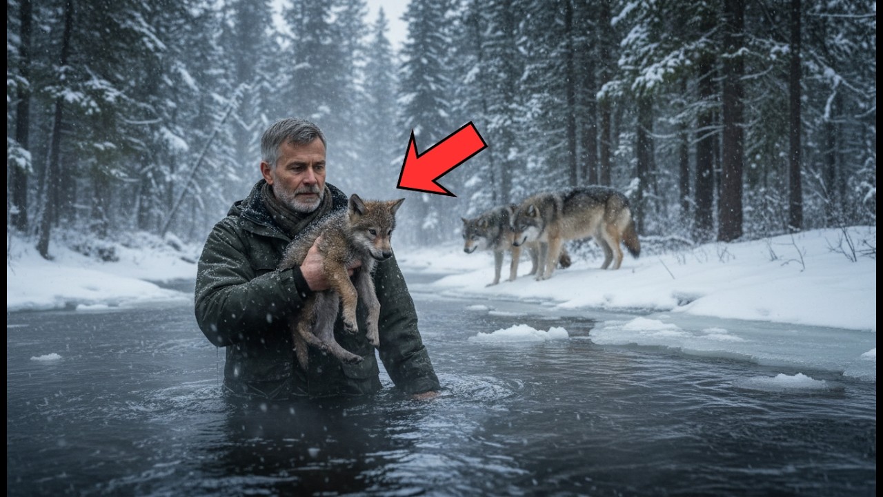 На замёрзшем озере он увидел тонущего волчонка… Решение бывшего солдата потрясло даже дикую стаю