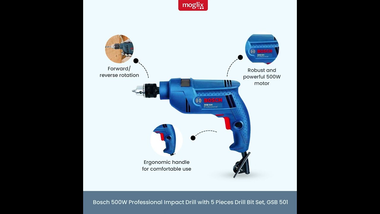 Buy Bosch 500W Professional Impact Drill With 5 Pieces Drill Bit Set, Gsb  501 Online At Price ₹2839