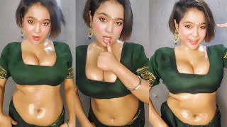 Hot curvy model sexy boobs hot oily navel belly seductive dance deep cleavage | Viral Desi Reelz