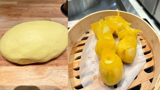 how to make dimsum yellow dough, restaurant style dumpling skin important flour!! Potato starch