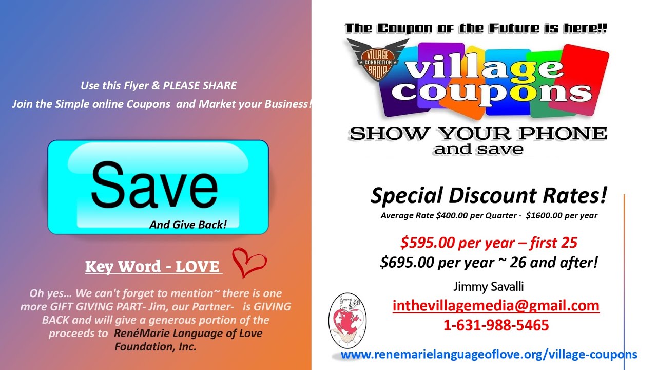 Simple online Village Coupons Partners In the Village Media & RenéMarie Language of Love