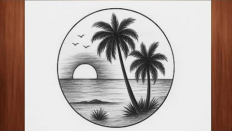 "Easy Pencil Drawing of Sunset Beach Scenery | Coconut Tree Sketch for Beginners"