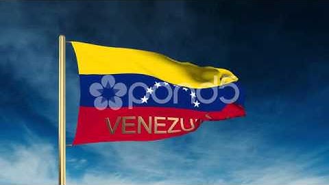 Venezuela Flag Slider Style With Title. Waving In The Wind With Cloud Background