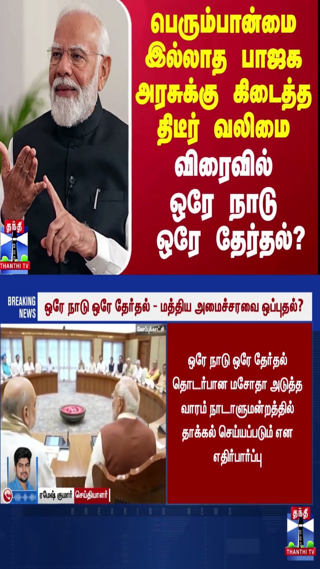 பெரும்பான்மை இல்லாத பாஜக அரசுக்கு கிடைத்த திடீர் வலிமை.. விரைவில் ஒரே நாடு ஒரே தேர்தல்?