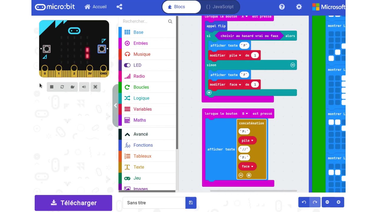 Activité élève Pile ou face avec microbit YouTube Activité élève Pile ou face avec microbit YouTube