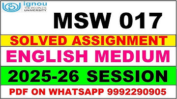 MSW 017 solved assignment 2025-26 in English || msw 017 solved assignment 2026 || msw17 2025-26