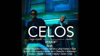 Myke Towers, J Balvin - Celos (Remix) Ft. Rauw Alejandro, Eladio Carrión, Jhay Cortez, Bad Bunny...