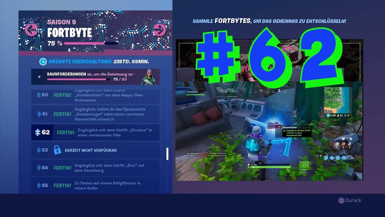 Fortbyte #62 Zugänglich mit dem Outfit ,,Stratus" in einer verlassenen Villa FORTBYTE 62