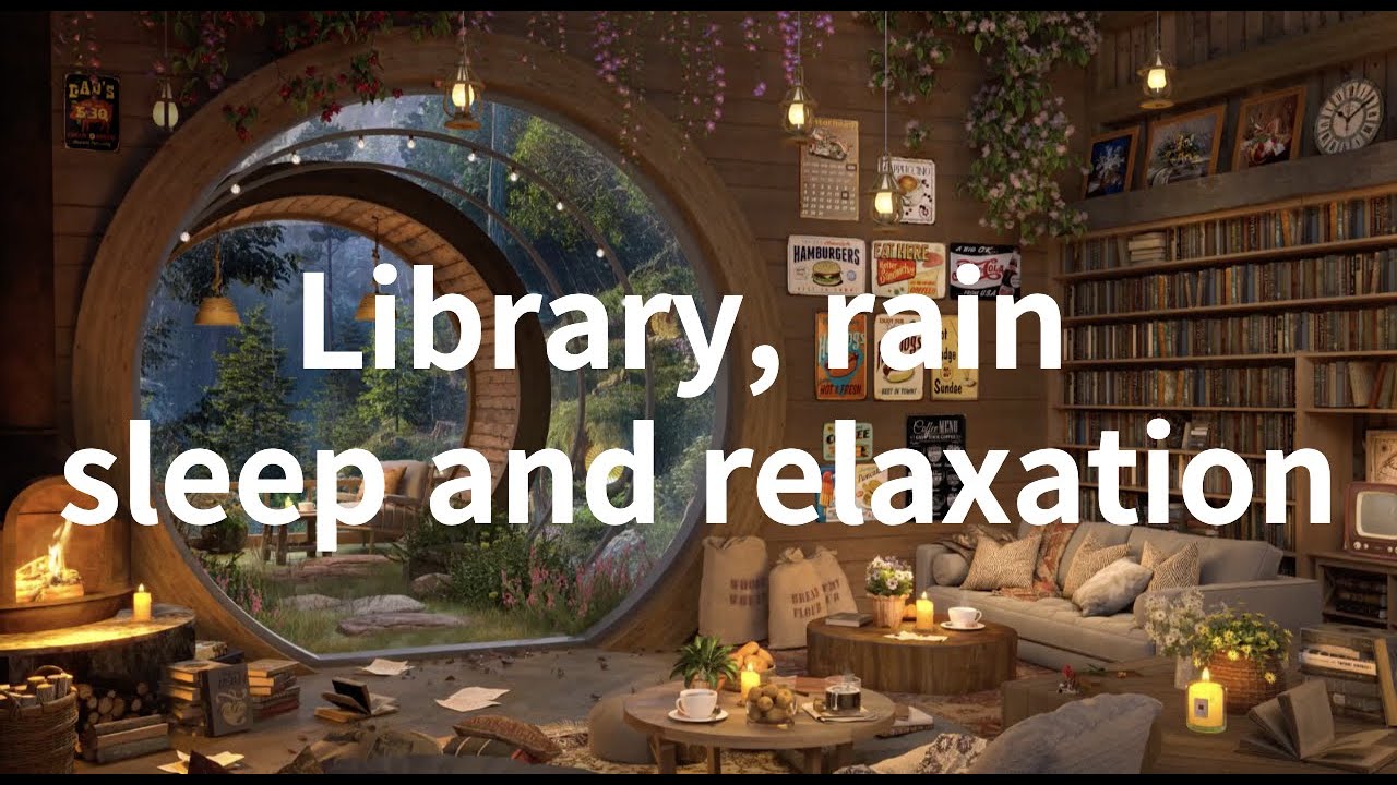 Spring Library Rain Library, rain for sleep and relaxation νΈμν μμ¬ λΉμ리 - YouTube