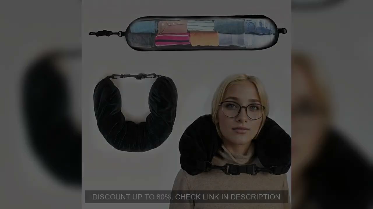 Travel Pillow With Storage Pouch, Adjustable Polyester Neck Support, Comfortable & Lightweight