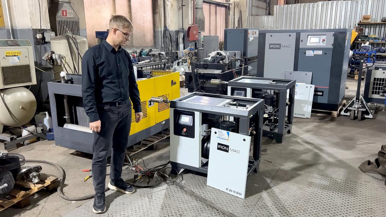 Винтовой компрессор IRONMAC IC 20/10 DIGI WiFi. Обзор и демонстрация работы