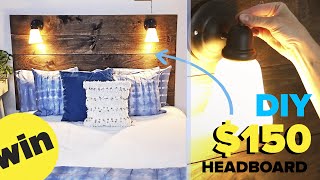 Here is what you'll need! $150 diy reading lamp headboard supplies 5
1x8 pine pieces, cut to the width of your bed 2 1x4 desired
headboar...