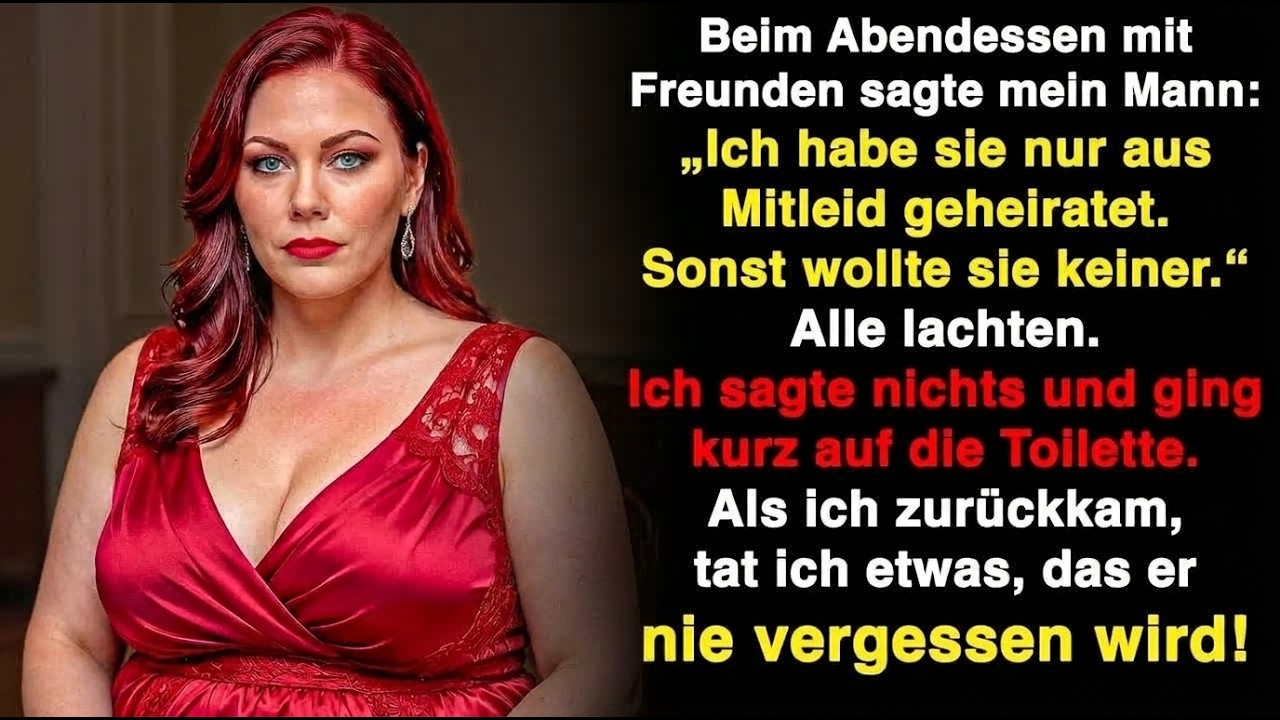 Es sollte ein schöner Abend werden: Kerzenlicht, Rotwein, ein Tisch voller Freunde. Dann stellte mein Mann sein Glas ab, lächelte in die Runde und sagte: „Ich habe sie nur geheiratet, weil sie gut...