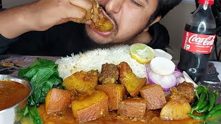 PORK RECIPE & MUKBANG : WITHOUT OIL PORK WITH BOIL MUSTARD LEAVE & RICE | YUMMY PORK
