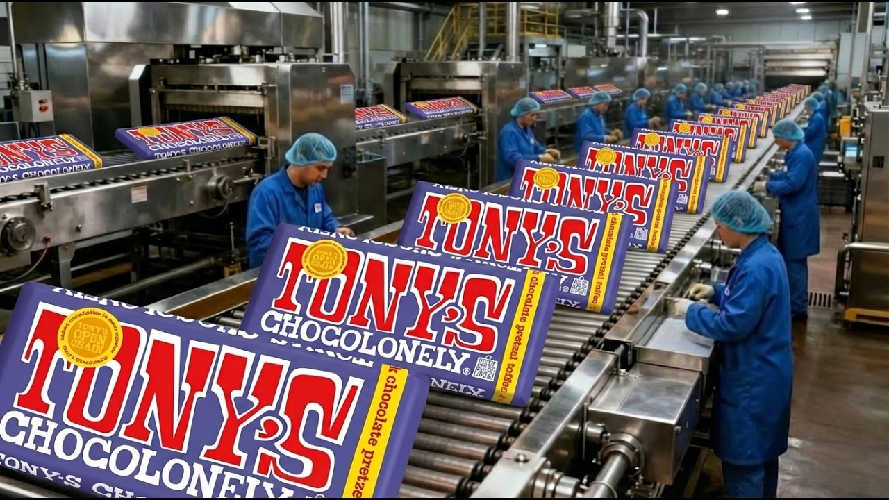 How is Tony's Chocolonely Dark Milk Chocolate produced? Factory Inside Footage | Full Process