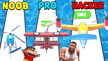 SHINCHAN RARE GOLD PLANES COLLECTION WITH CHOP & FRANKLIN | NOOB Vs PRO Vs HACKER IN PLANE EVOLUTION