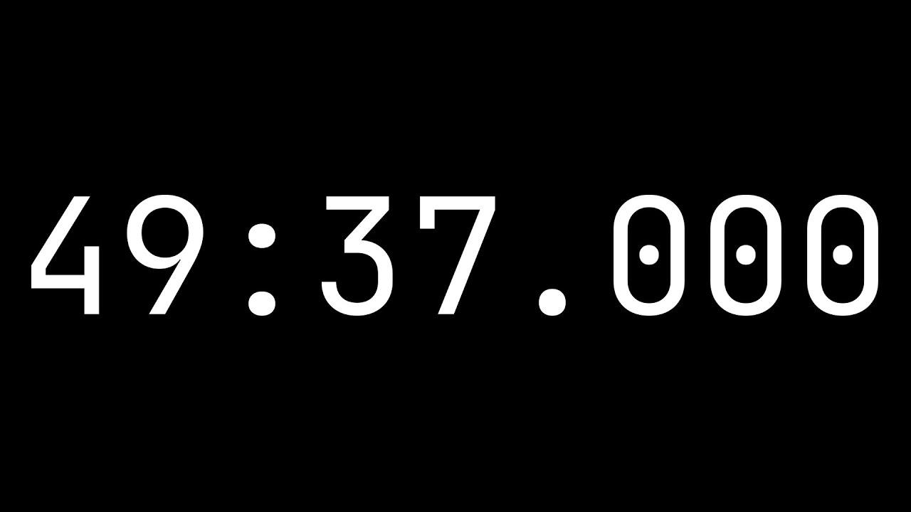 Countdown timer 49 minutes, 37 seconds [49:37.000] - White on black ...