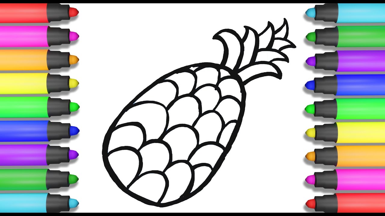How to Draw a Cute PINEAPPLE Step by Step | Drawing and Coloring Page for kids and Toddlers