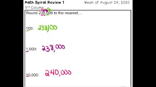 Math Spiral Review 8/24/2020