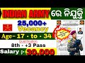 Indian Army New Requirement 2026 🔥 ୨୫,୦୦୦+ ପଦ | ୧୦ମ ପାସ୍ ଆବେଦନ କରନ୍ତୁ | ଲେଟେଷ୍ଟ ସରକାରୀ ଚାକିରି ।