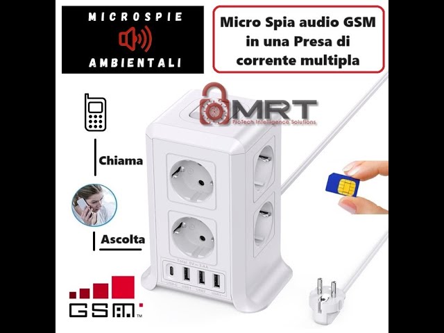 Microspia GSM professionale ascolto in diretta occultata all'interno di una  vera prese di corrente 