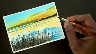 How To Paint A Calm Serene Sunset With Watercolors | Step By Step Watercolor Tutorial For Beginners