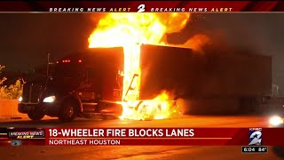 Tractor-trailer fire leads to closures on North Loop