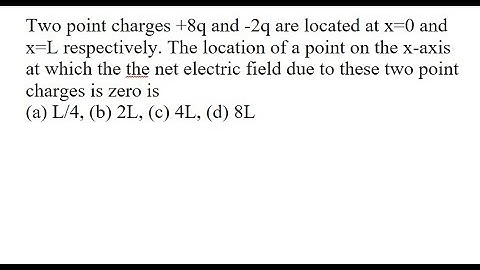 10 | Two point charges +8q and -2q are located at x=0 and x=L respectively. The location of a point