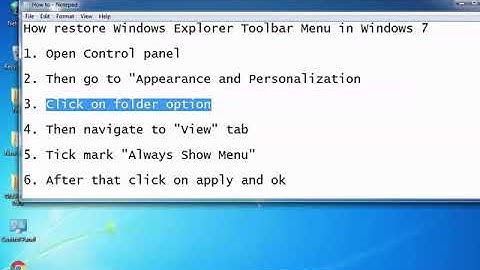 Series 8 265 How restore Windows Explorer Toolbar Menu in Windows 7