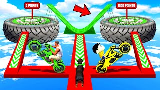 SHINCHAN AND FRANKLIN TRIED THE IMPOSSIBLE LEFT RIGHT TYRE 0 VS 1000 POINTS PARKOUR CHALLENGE GTA 5