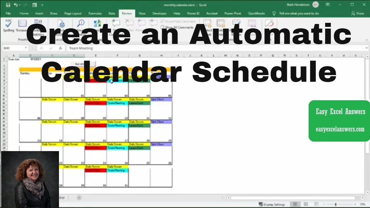 Create a Automatic calendar schedule in Excel YouTube