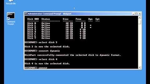 Creating a mirrored array in Windows Server 2008 R2 using the command line.