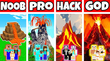 Minecraft: FAMILY VOLCANO HOUSE BUILD CHALLENGE - NOOB vs PRO vs HACKER vs GOD in Minecraft