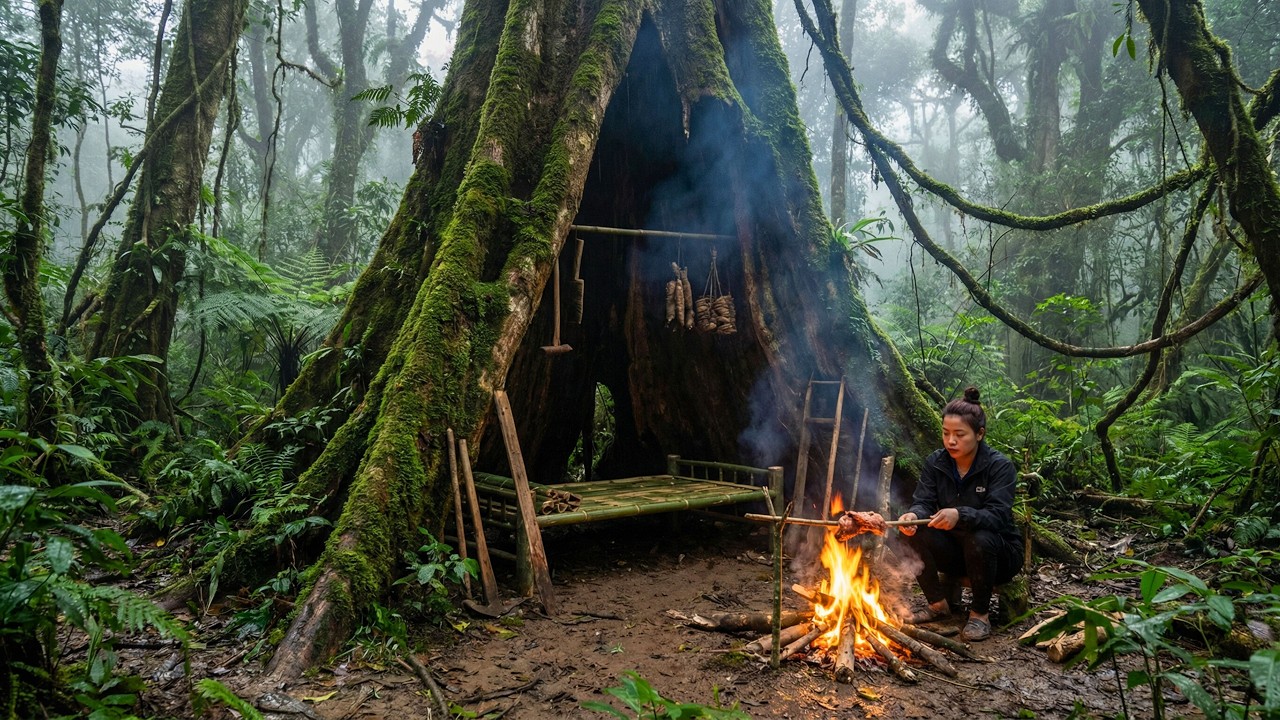 I Built a Shelter High in a Tree Away from the Ground to Avoid Wild Animals in the Forest