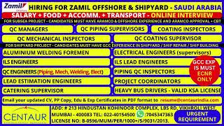 HIRING FOR ZAMIL OFFSHORE & SHIPYARD - SAUDI ARABIA HIRING FOR ZAMIL OFFSHORE & SHIPYARD - SAUDI ARABIA
