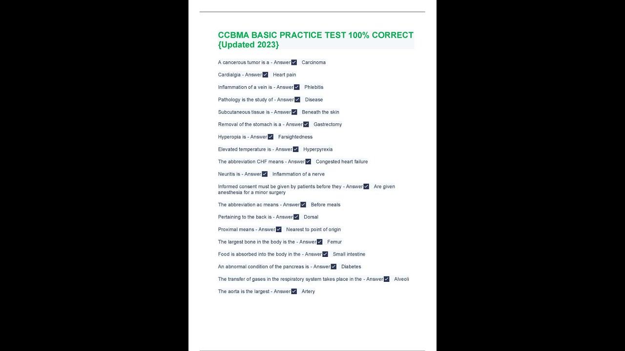 CCBMA BASIC PRACTICE TEST 100 CORRECT {Updated 2023} YouTube