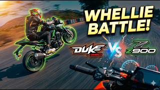One Wheel Battle On Kawasaki Z900 vs Ktm Duke 390
