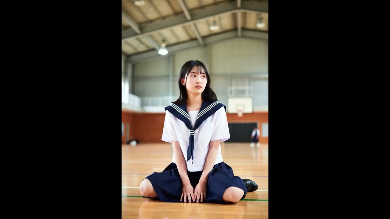 AI美女 体育館で座っている女子高生