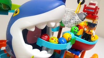 Satisfying Building Blocks Marble Run ASMR giant shark coaster