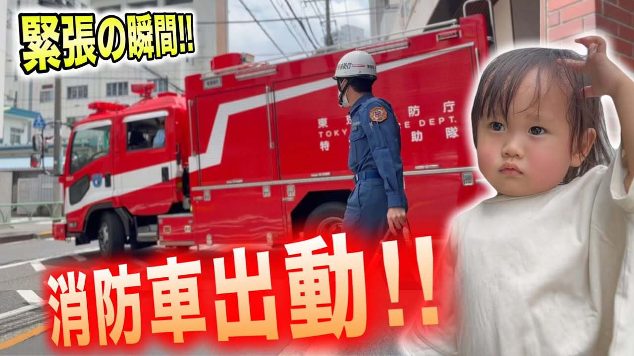 【消防署見学】訓練を見ていたら緊急入電🔥迫力の出動シーン🚒💨1歳児憧れの眼差し🥺✨【東京消防庁世田谷消防署】