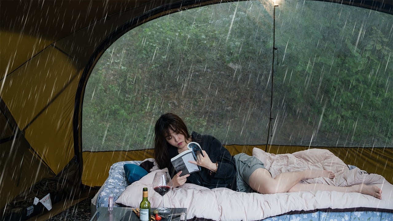 Relaxing Solo Camping in Heavy rain. Sleep in Cozy Shelter. Rain ASMR ...