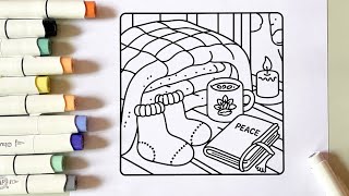 Cozy Peaceful Evening Girls Moment Coloring Page Alcohol Marker Coloring