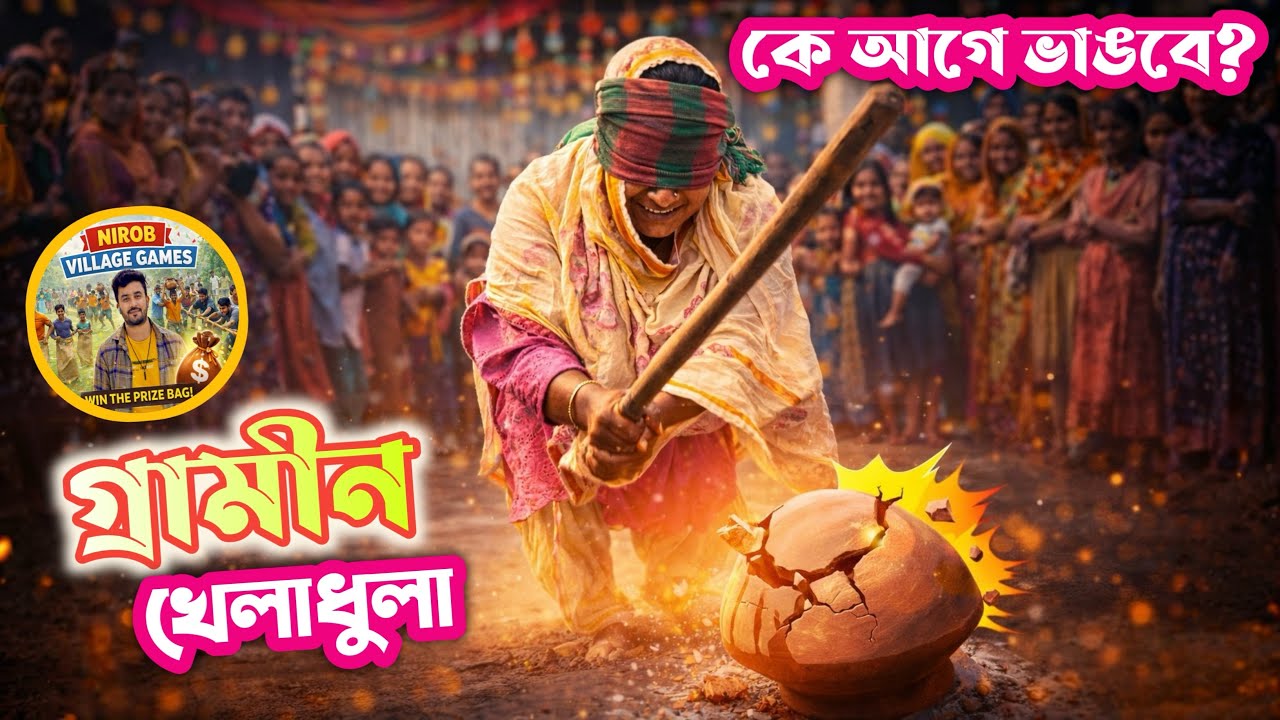 চোখ বেঁধে হাঁড়ি ভাঙা প্রতিযোগিতা! 🙈 মাটির হাঁড়ি ভাঙলেই পুরস্কার! 🎁 |Blindfold Pot Breaking Challenge