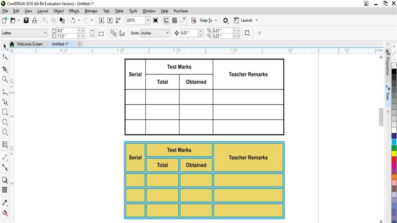 Table Creation - Coreldraw 2019 Tutorial