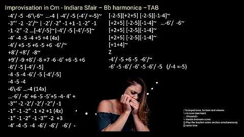 practice: Improvisation in Cm - Indiara Sfair – Bb harmonica –TAB with Backing track