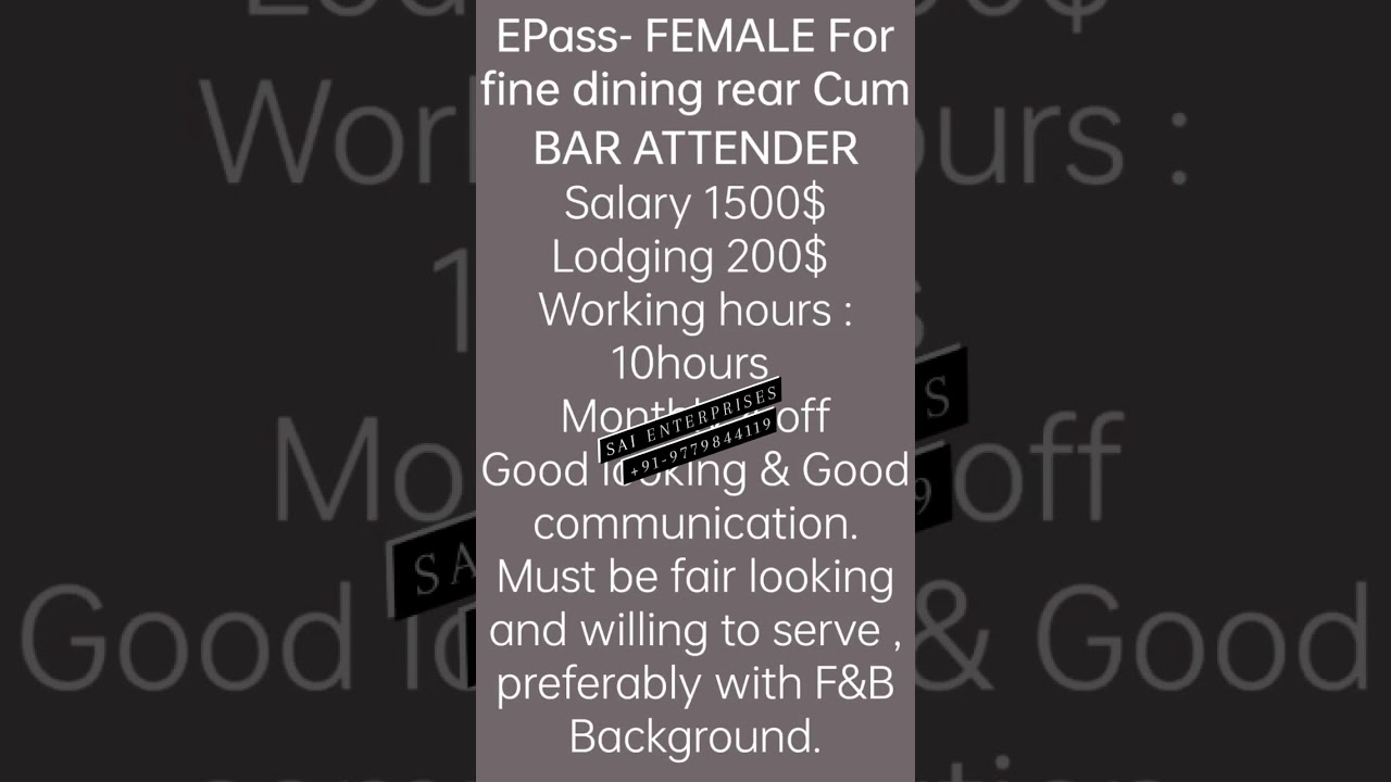 🇸🇬 SINGAPORE EPASS FEMALE BAR ATTENDER JOB