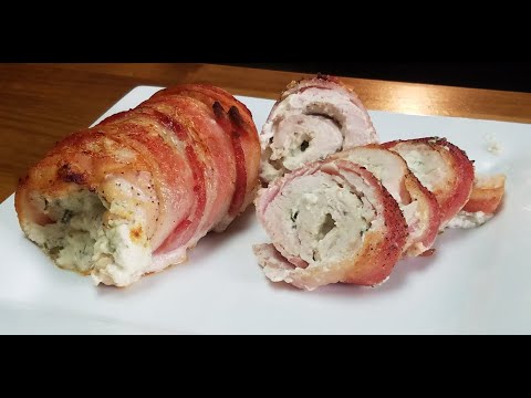 Bacon Wrapped Chicken Roulade With Onion and Chive Cream Cheese