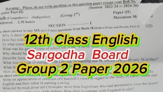 2nd year English Sargodha board group 2 paper 2026 12th Class English group 2 paper 2026
