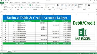 How to Create Debit and Credit Account Ledger in Microsoft Excel | Debit and Credit in Excel screenshot 2